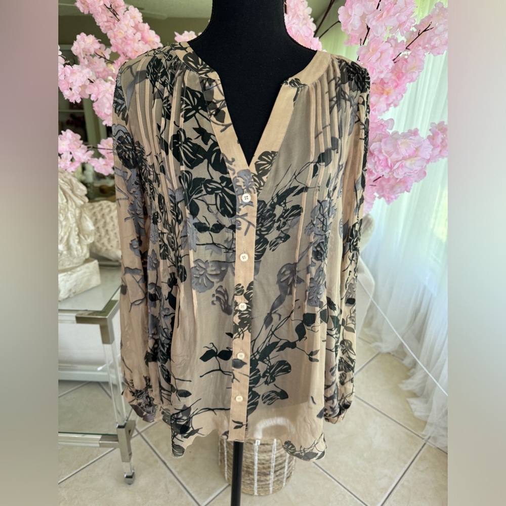 Haley Bob silk Tyulle Floral Blouse Beige Black